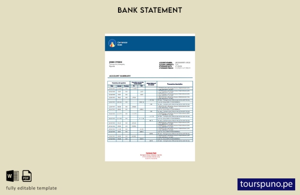 Plantilla de extracto bancario del centenario de Uganda lista para imprimir